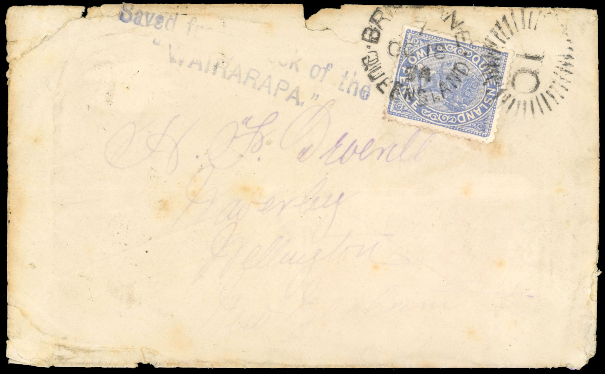 Wreck Mail: 1894 Wairarapa crash cover to New Zealand