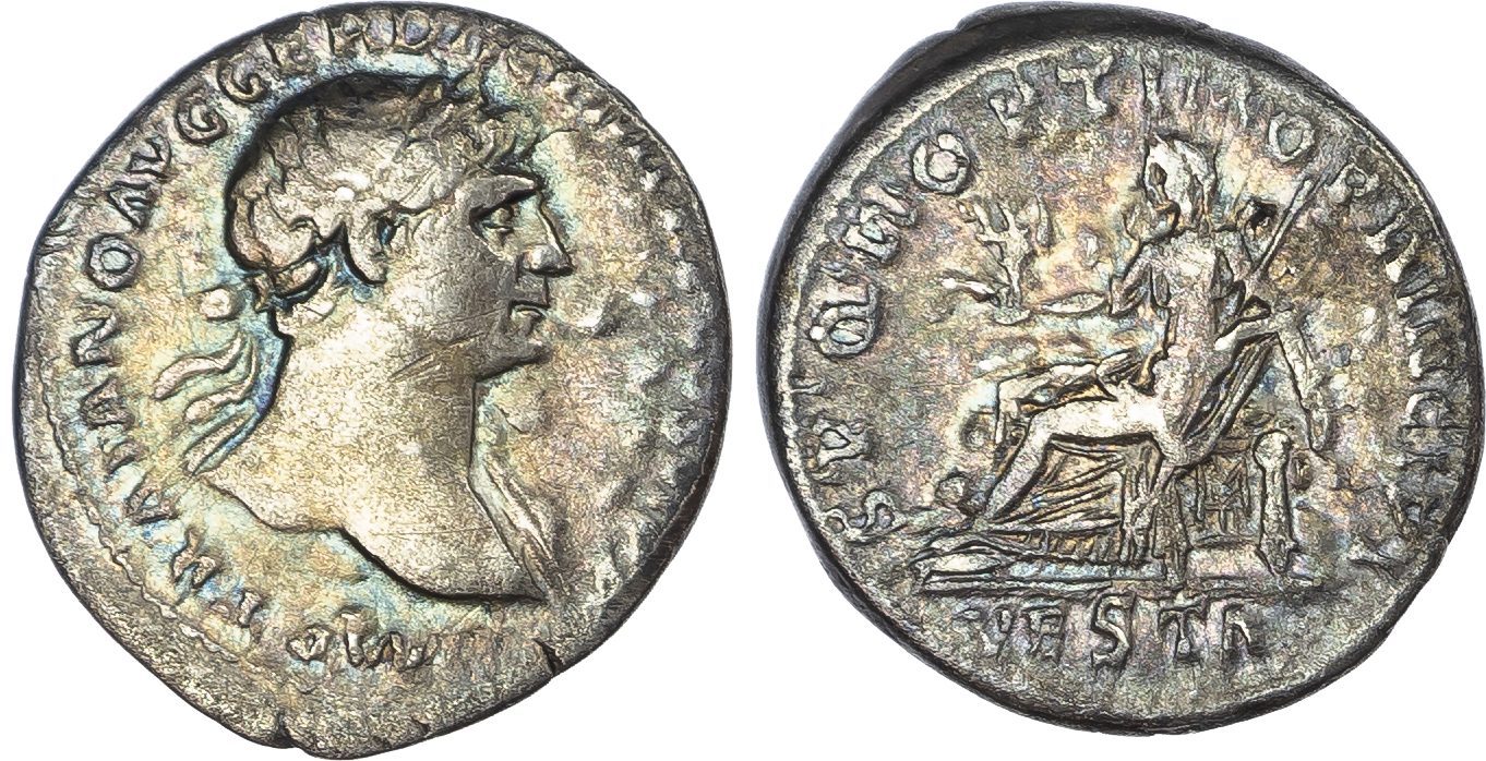 Trajan AR Denarius. Rome, AD 112.