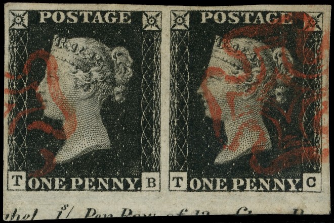 1840 1d black Plate 1b (TB-TC), good to large...