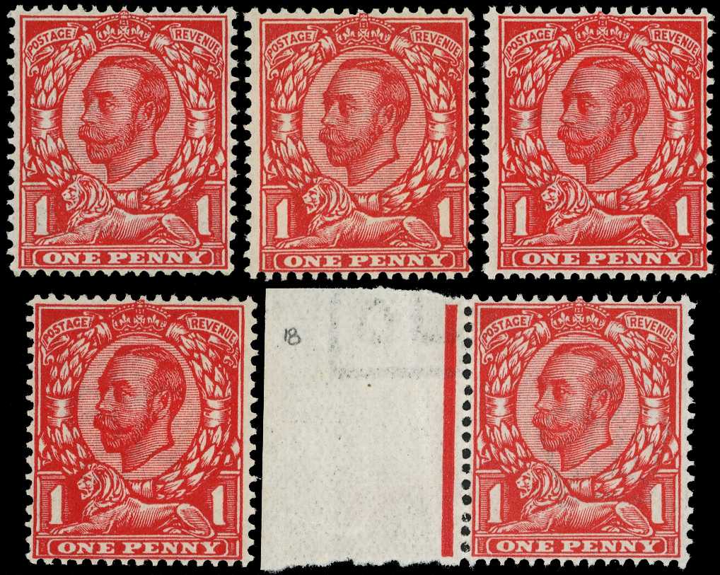 1912 1d Imperial Crown shades (5), unmounted...