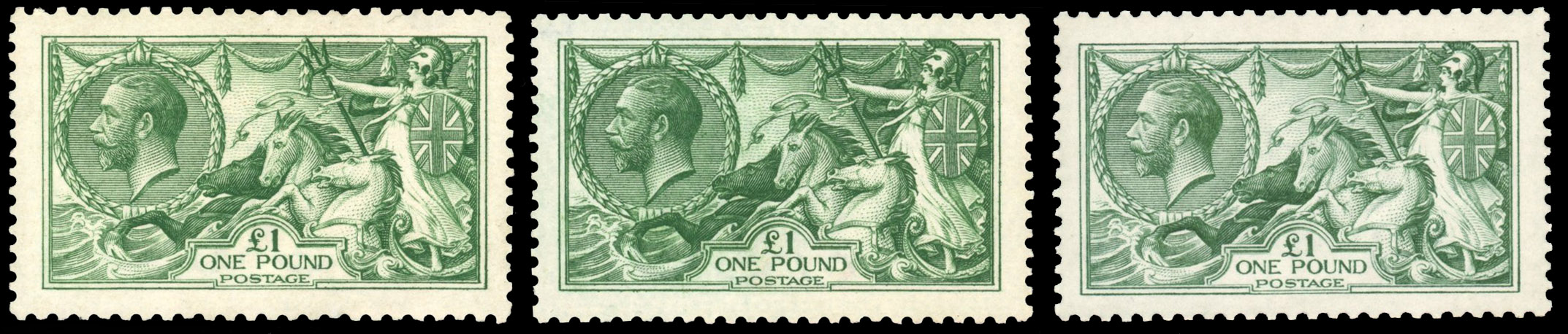 GB 1913 Waterlow £1 in the three specialised shades, SG 403/404