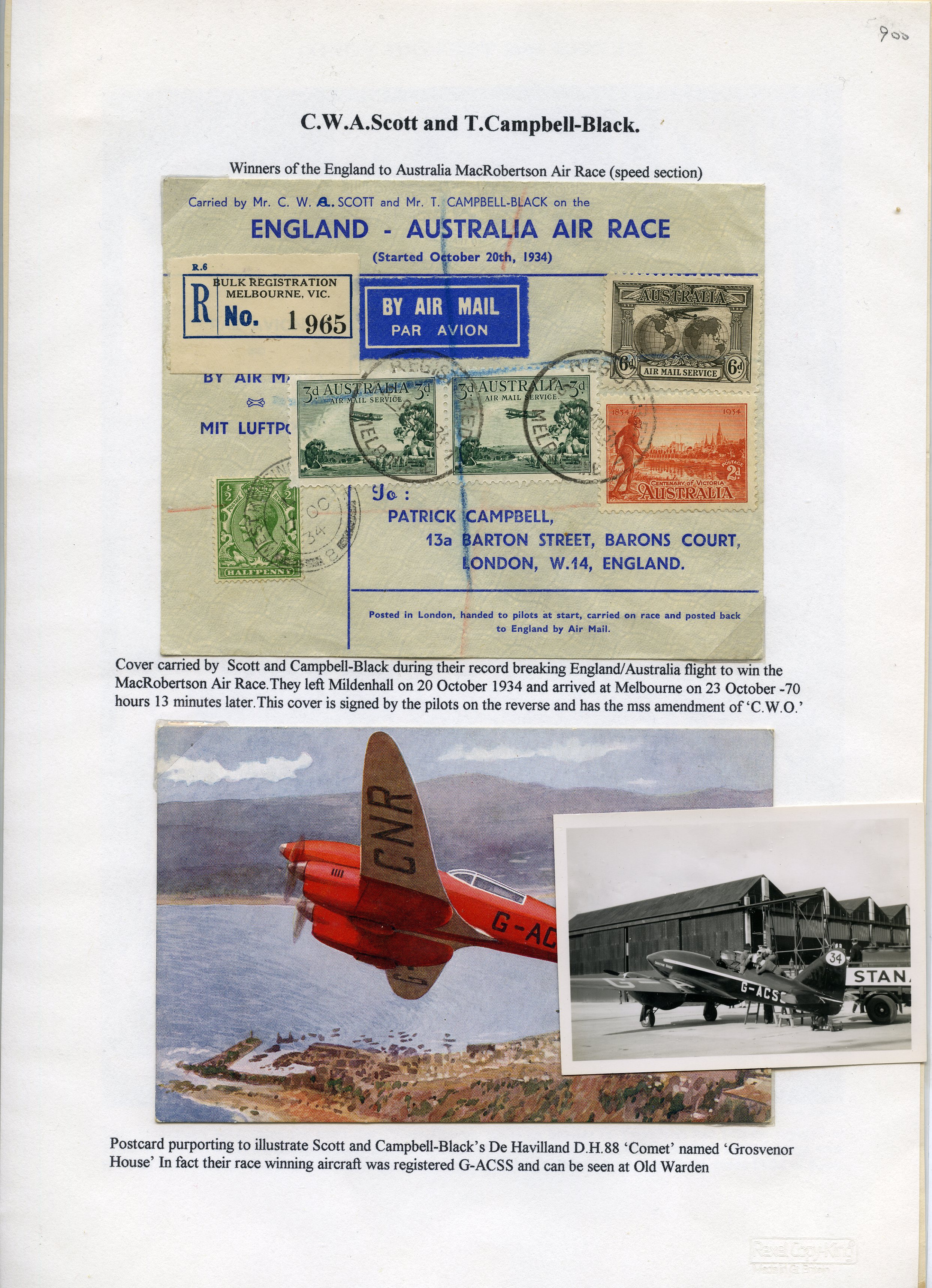 AUSTRALIAN FLIGHT COVERS: 1934 MacRobertson...