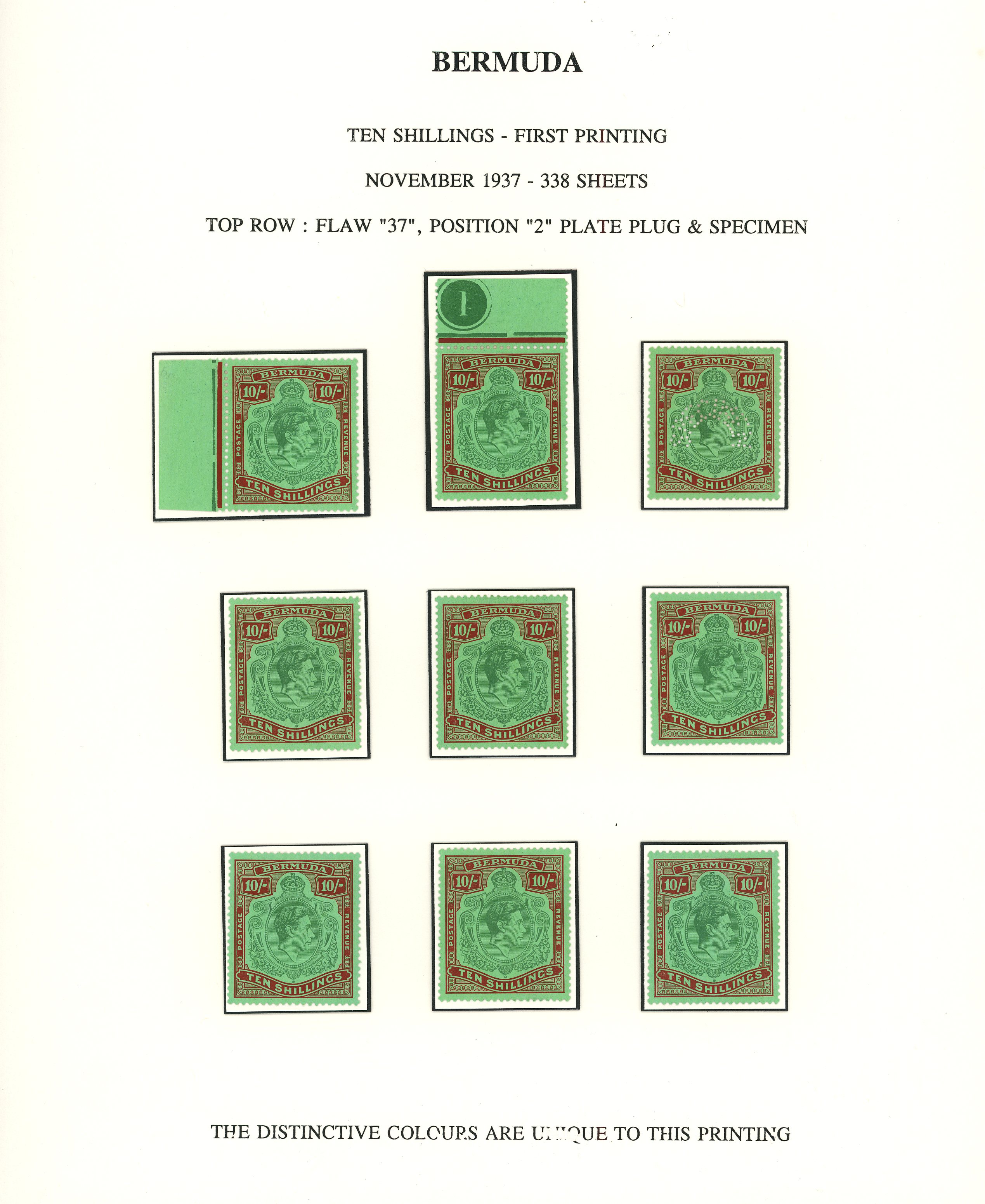 Bermuda 1938-53 10s mint selection identified by printing arranged on...