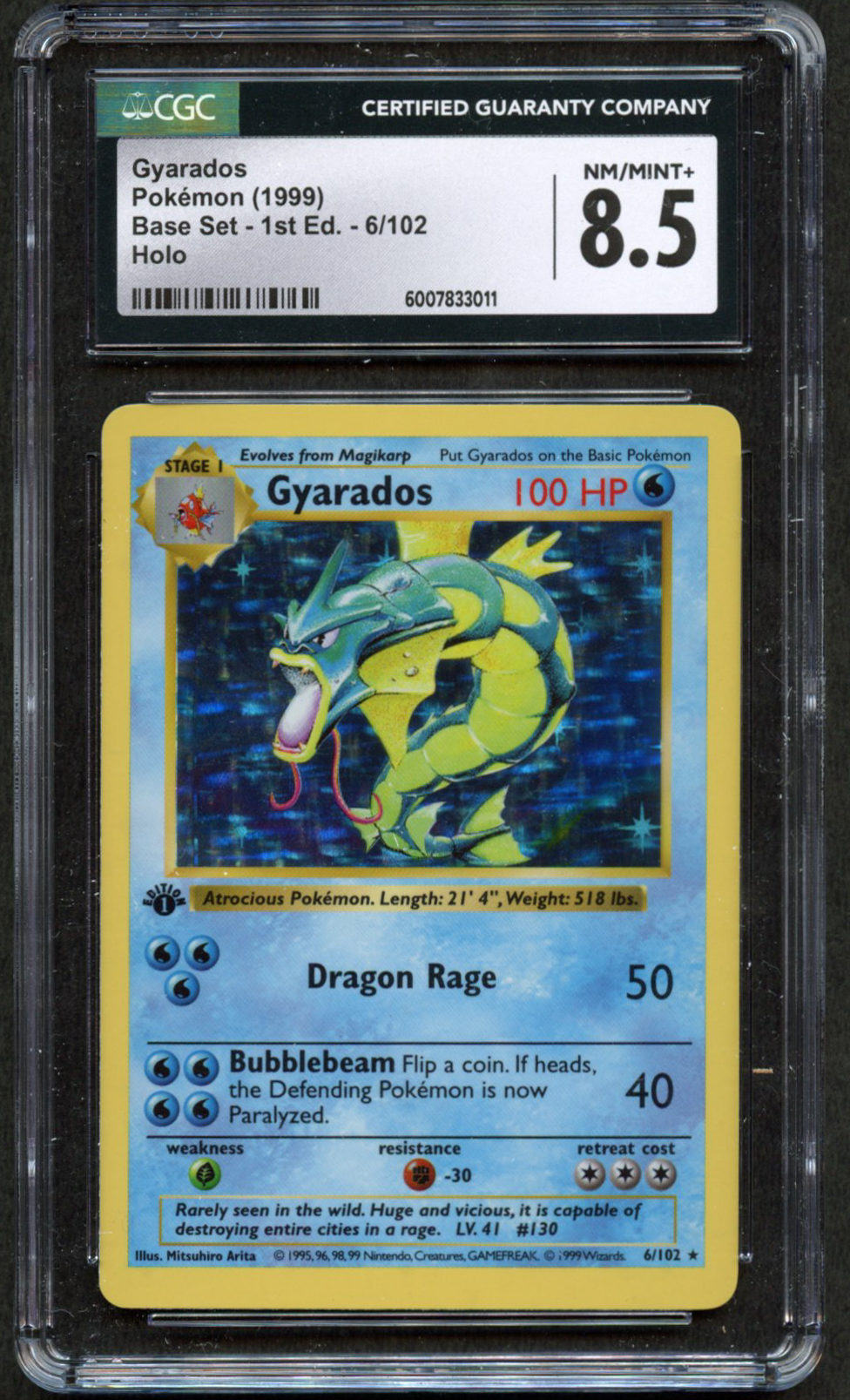 CGC 8.5 Gyarados - 1st Edition Shadowless Base Set 1999 - 6/102