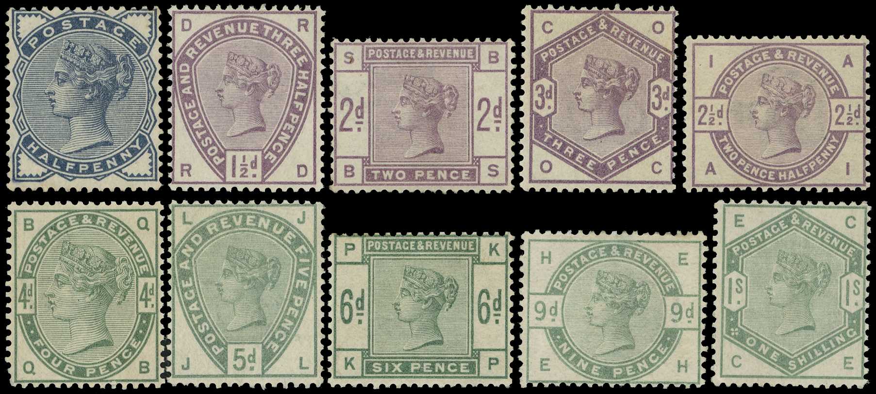 1883-4 ½d - 1/- 'lilac and green' set of...