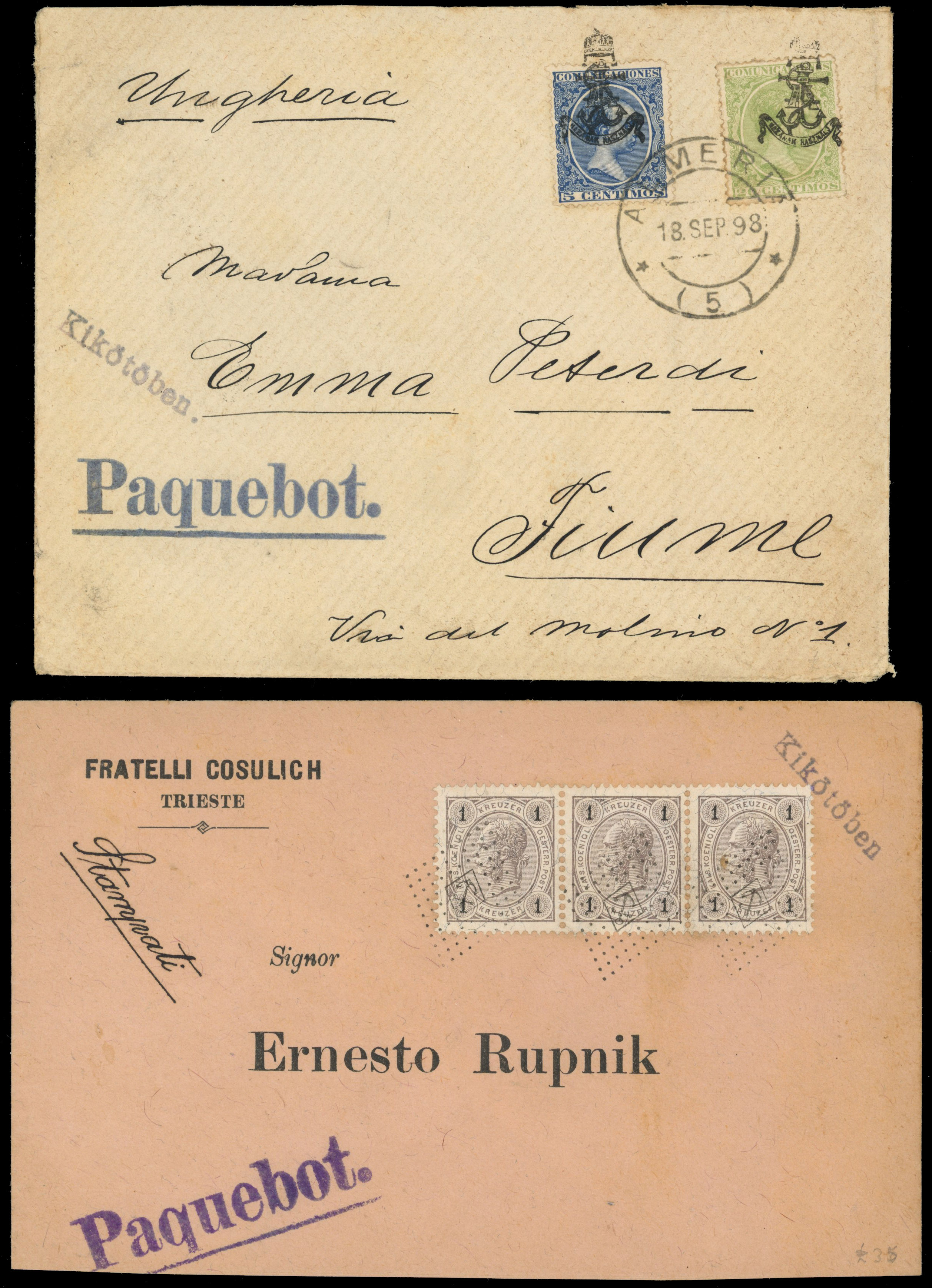 Austro-Hungarian Mediterranean Shipping Line five 1890s covers