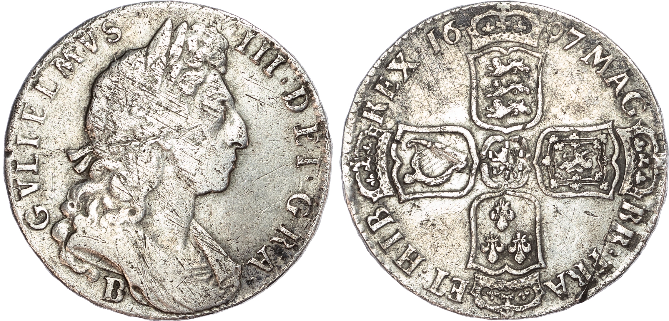 William III (1689-1702), Halfcrown, 1697, Bristol mint, NONO. 