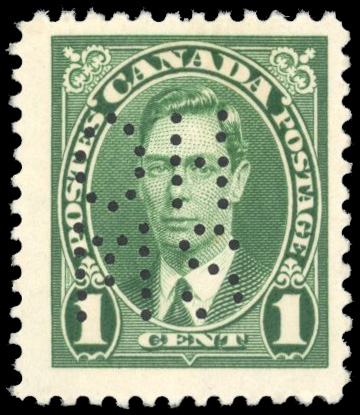 Canada SG O97 1937-38 official 1c green with large perfin