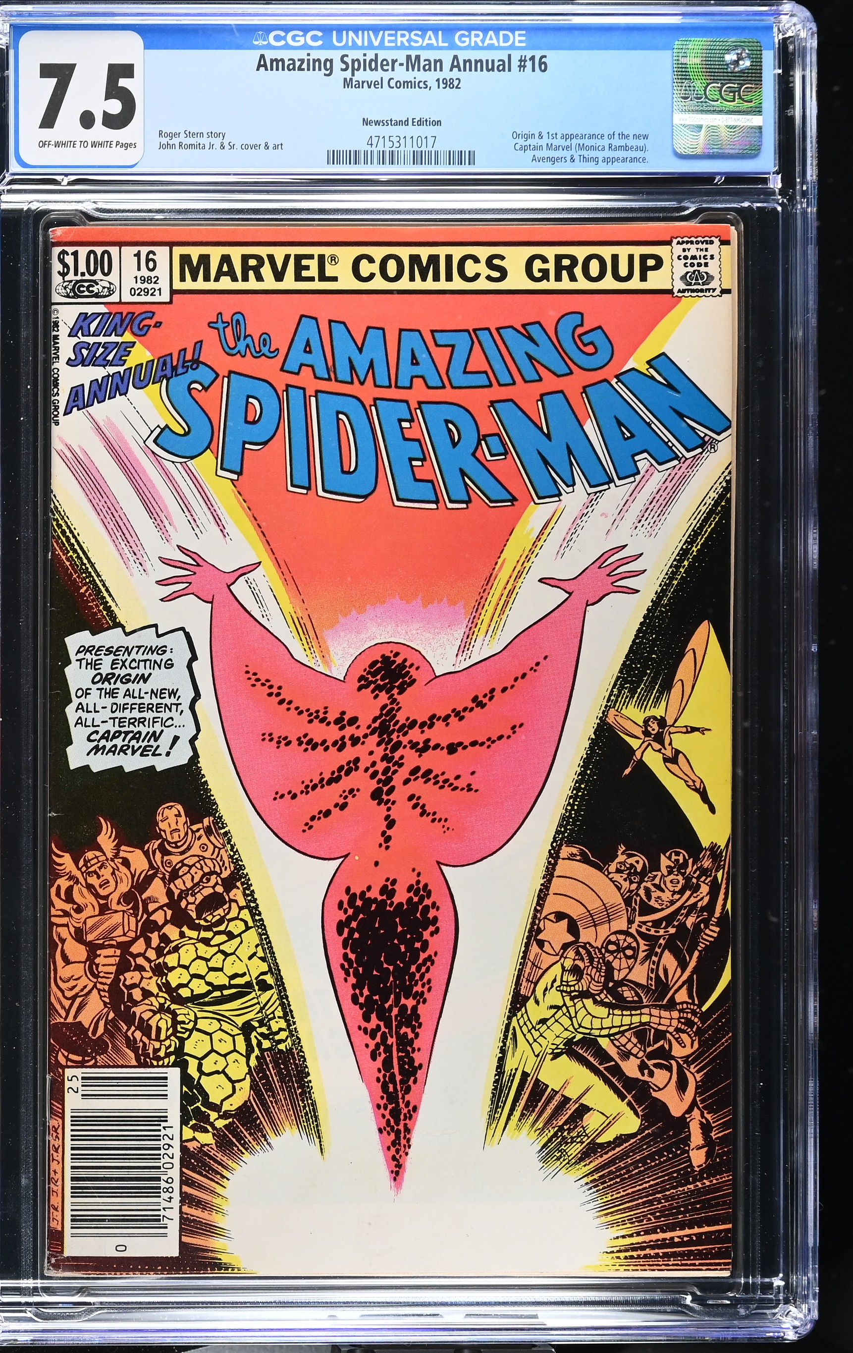 Amazing Spider-Man Annual #16 CGC 7.5 1st App. of New Captain Marvel (Marvel Comics, 1982) Off-White to White Pages