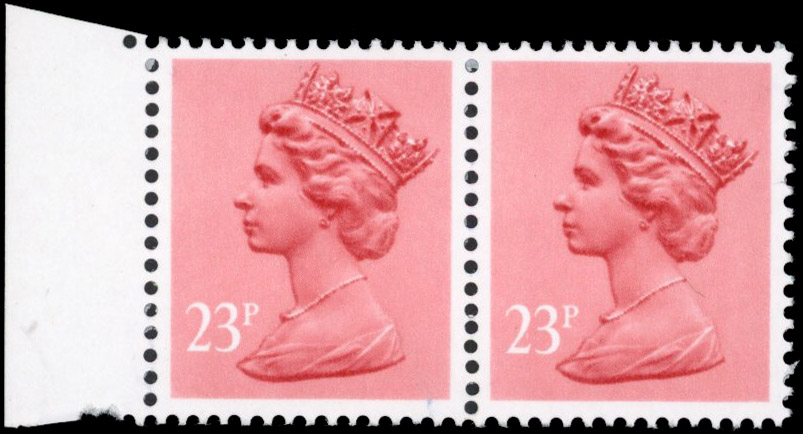 GB SG X965 1983 23p brown-red 17 pin perf pair mint