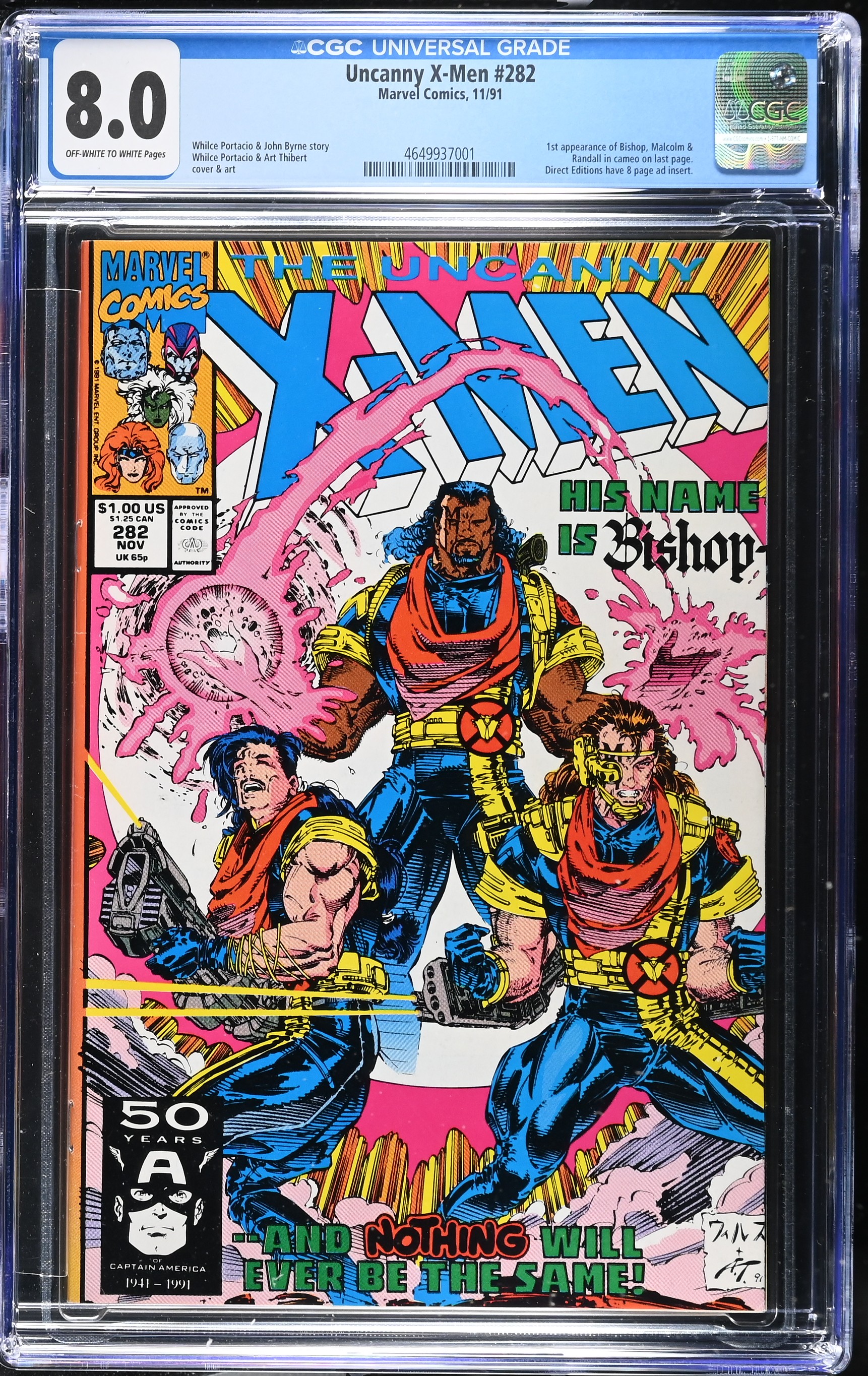 Uncanny X-Men #282 CGC 8.0 1st Appearance of Bishop (Marvel Comics, 1991) Off-White to White Pages