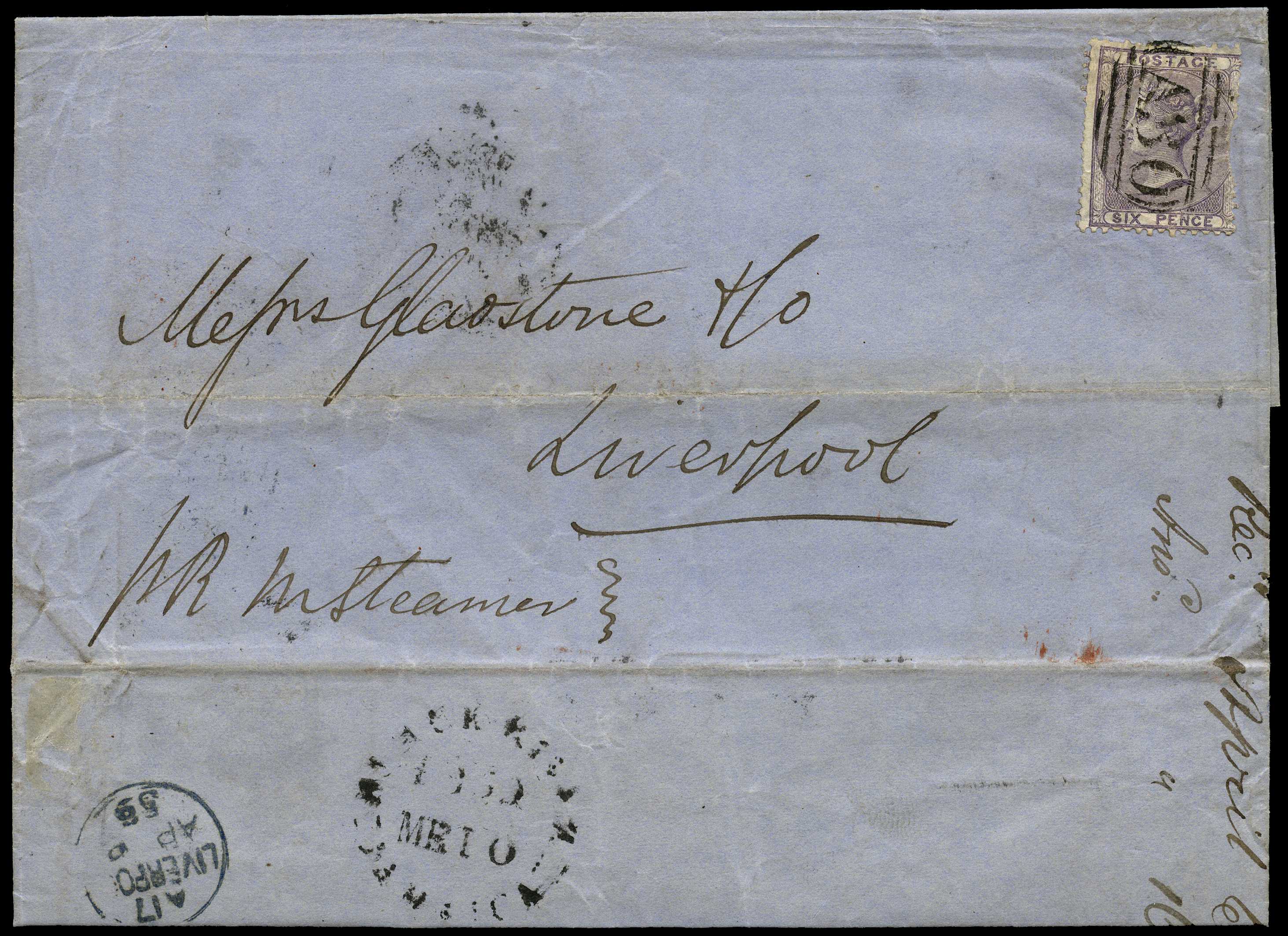 GB USED ABROAD: 1859 Black River “A30” numeral...