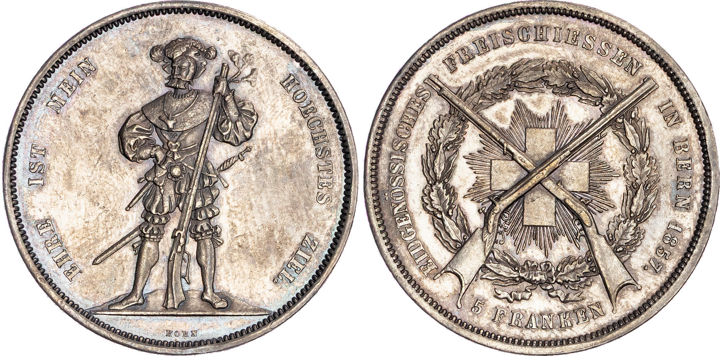 Switzerland, silver 5 Francs, 1857