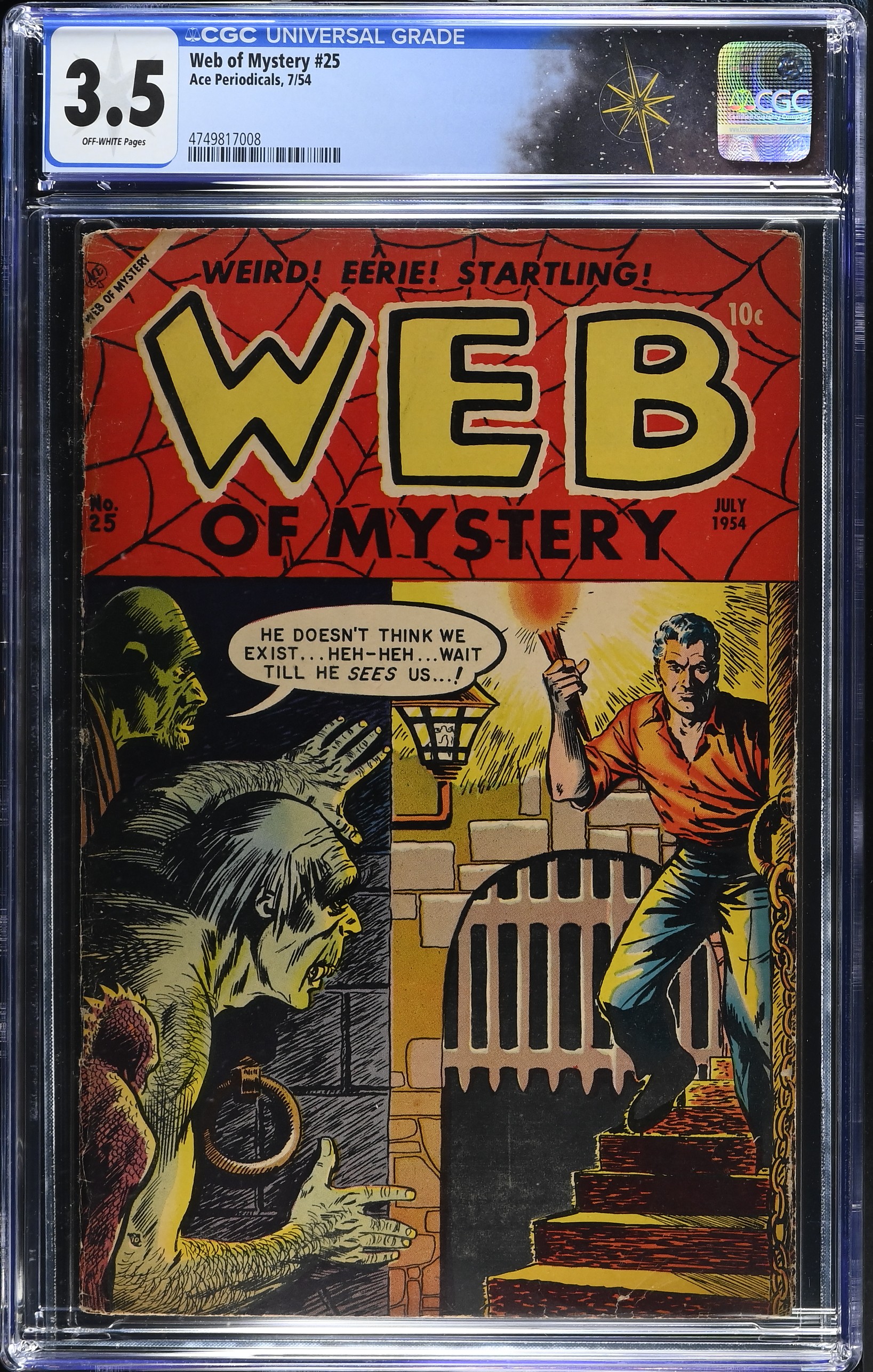 Web of Mystery #25 CGC 3.5 Cover by Jim McLaughlin (Ace Periodicals, 1954) Off-White Pages