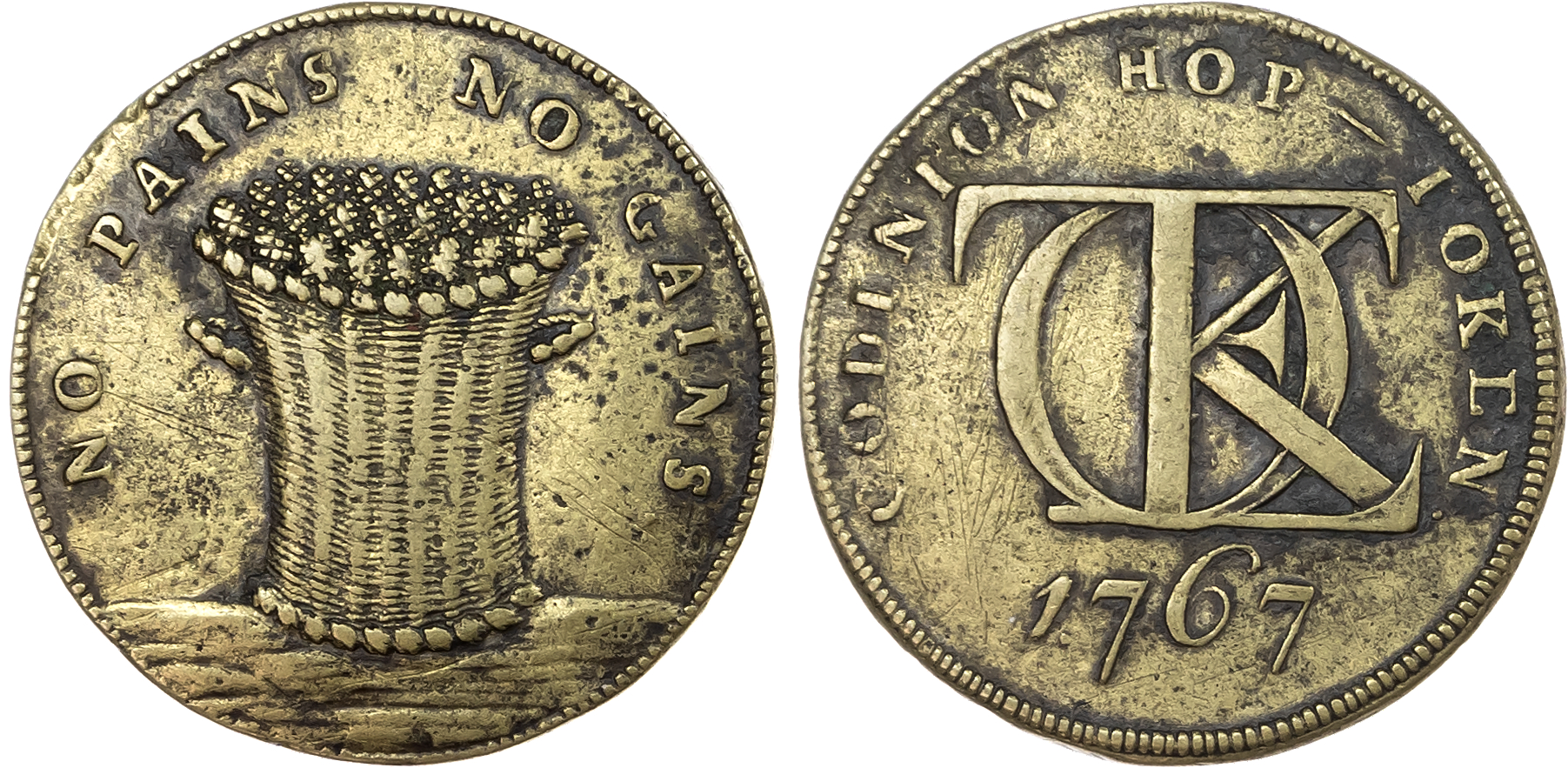 Kent. Godington (Bromley), John Toke (hop farmer) brass token 1767.