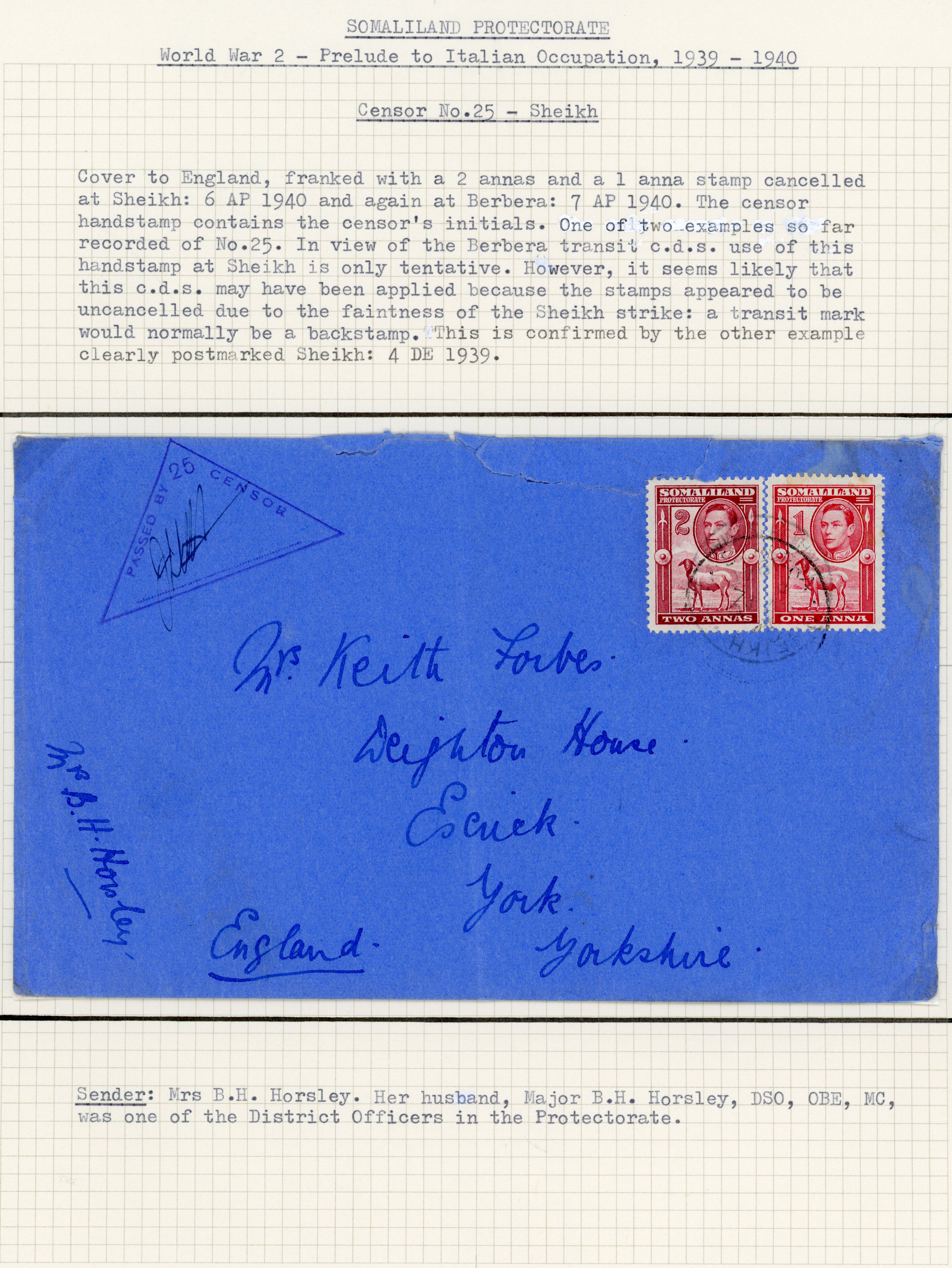 Somaliland 1940 Censor cover