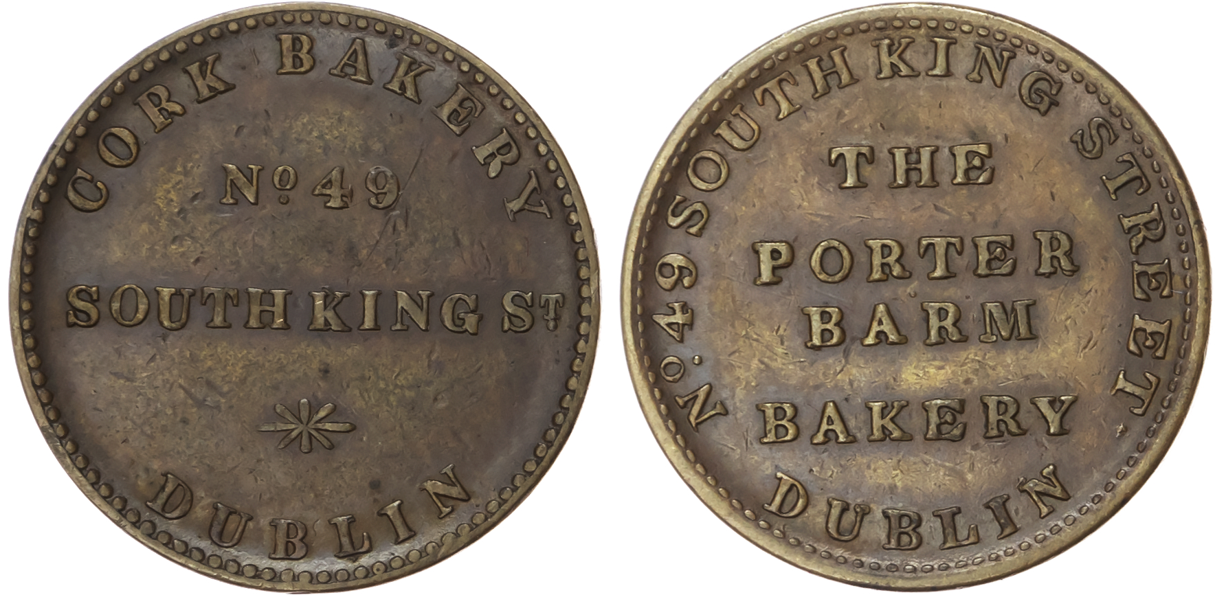 Dublin, Thompson & Co. (bakers) farthing (1847), two-line legend/four-line legend 21mm. (W6280). Extremely Fin…