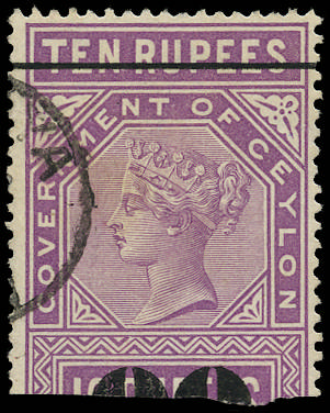 CEYLON 1882 SG T112a Telegraph 80c on 10r reddish purple ERROR 00 FOR 80 used