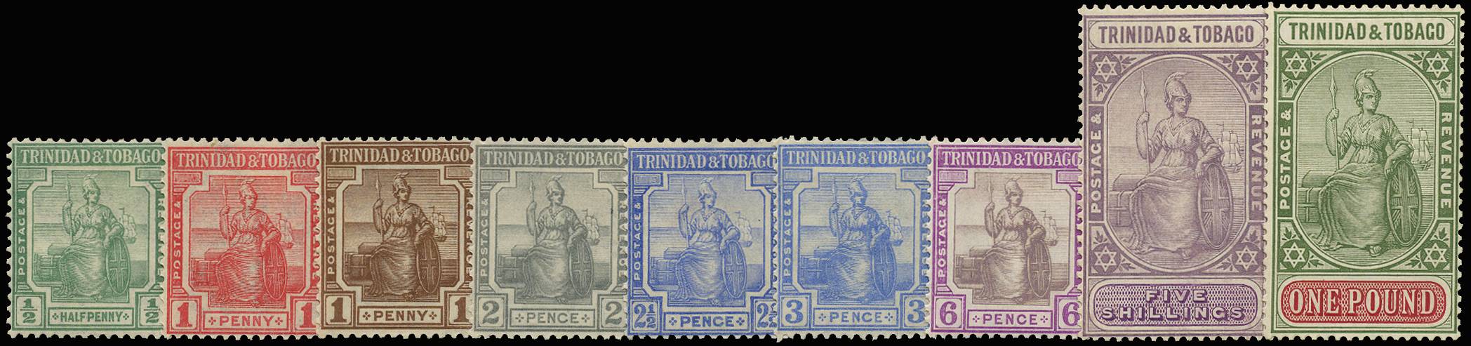 TRINIDAD AND TOBAGO SG 206/15 1921-22 SET OF 9 TO £1 LPOG