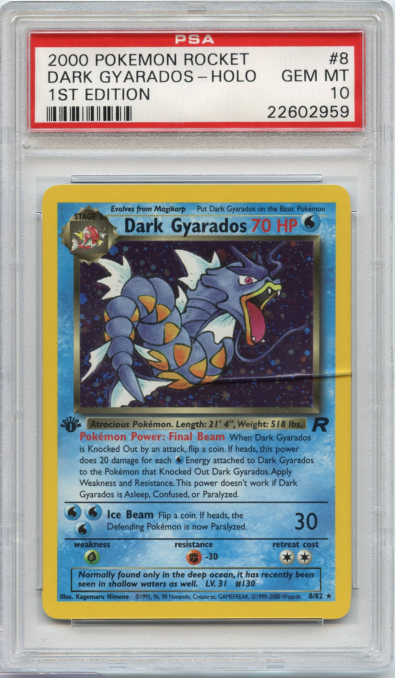 PSA 10 Dark Gyarados #8 Holo 1st Edition Team Rocket *light crack*