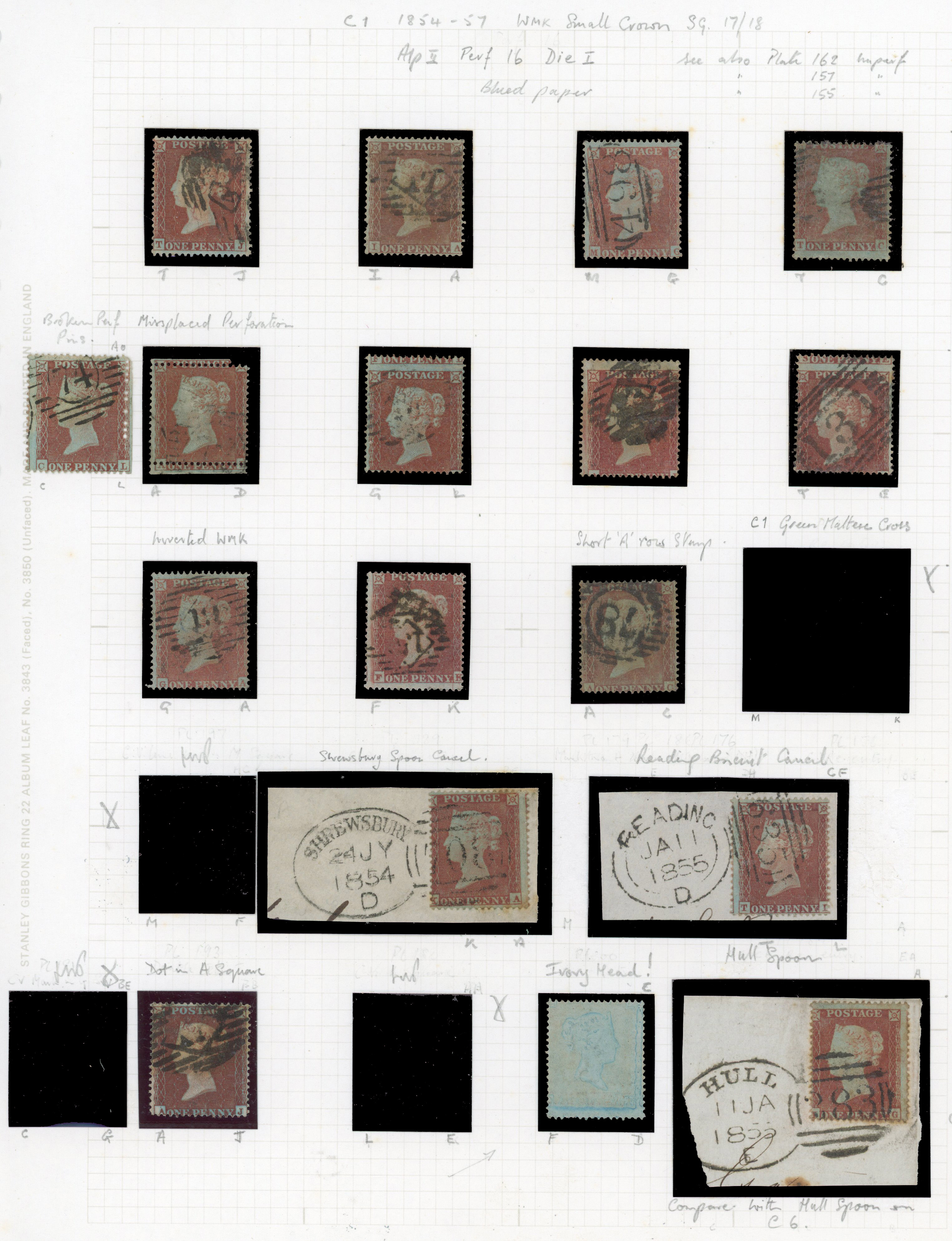 1854 1d Red-brown Pl.176-R6 (SG17, Die I, Alphabet II, Wmk. Small Crown, Perf 16). A magnificent used group