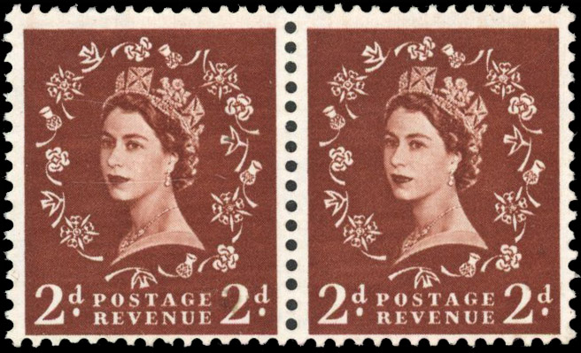 GB SG 573 1958 2d Dollis Hill Trial pair mint