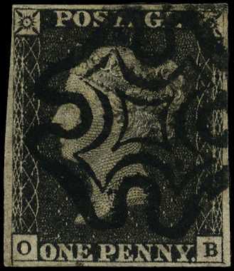 1840 1d black Plate 1b (OB) four close...