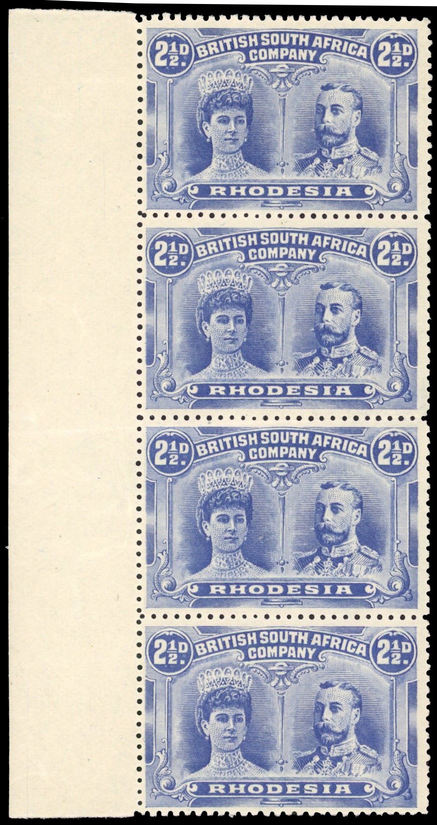 SG 131 2½d ultramarine marginal strip #s 16-31 mint