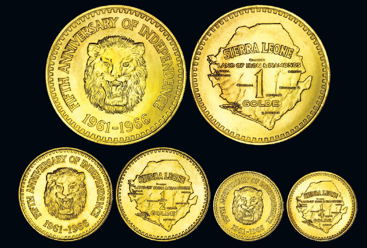 Sierra Leone, Republic, gold 5th Anniversary of Independence Mint Set (3), 1966 - rare