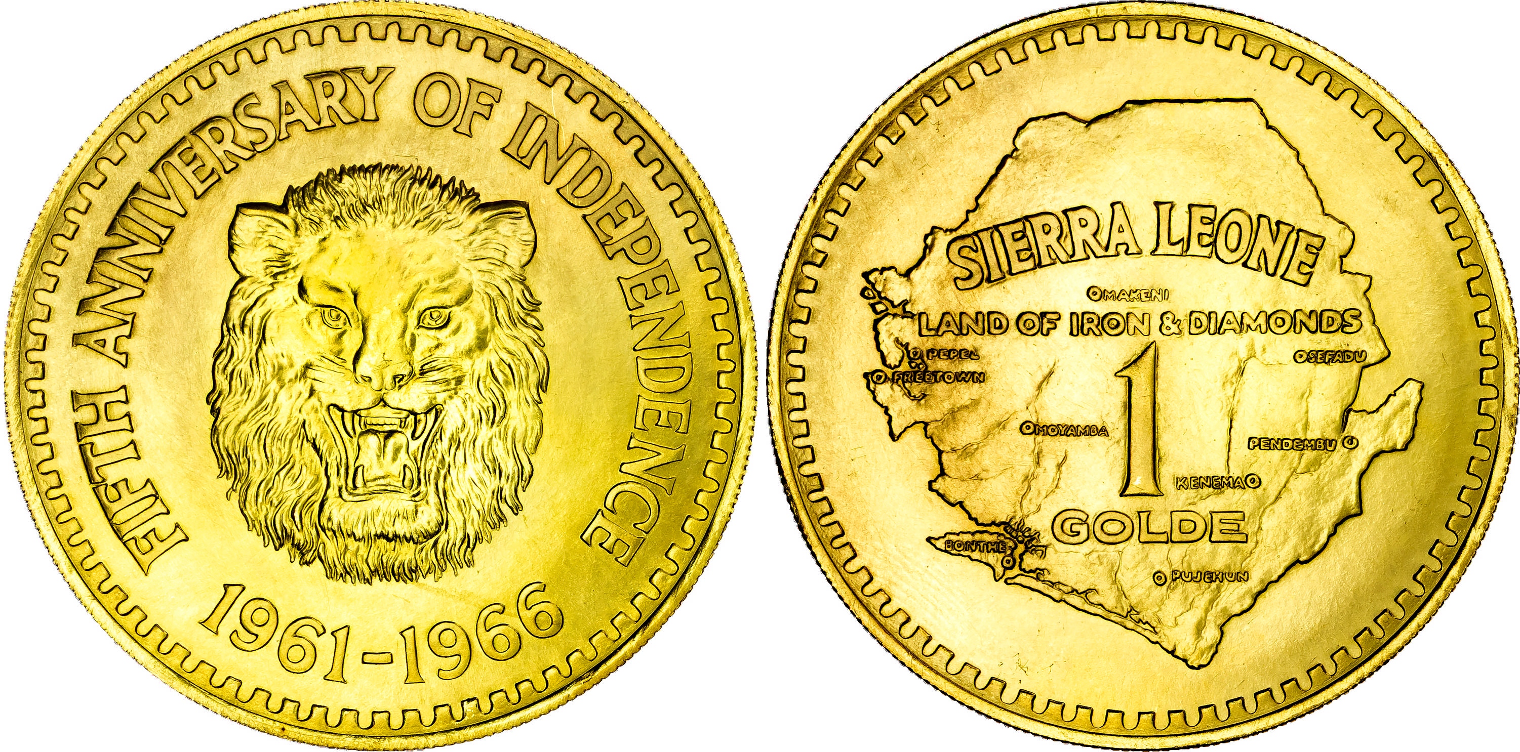 Sierra Leone, Republic, gold 5th Anniversary of Independence Mint Set (3), 1966 - rare
