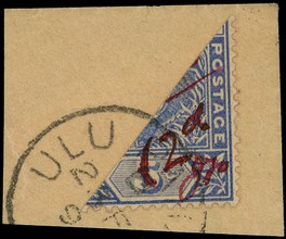 1897 2c on half of 5c blue, the Kuala Lipis manuscript provisional, divided diagonally, used on a piece with part Ulu...
