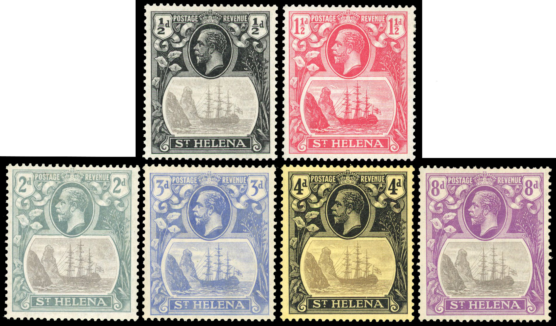 St Helena SG 92d-105d 'storm over rock' set mint