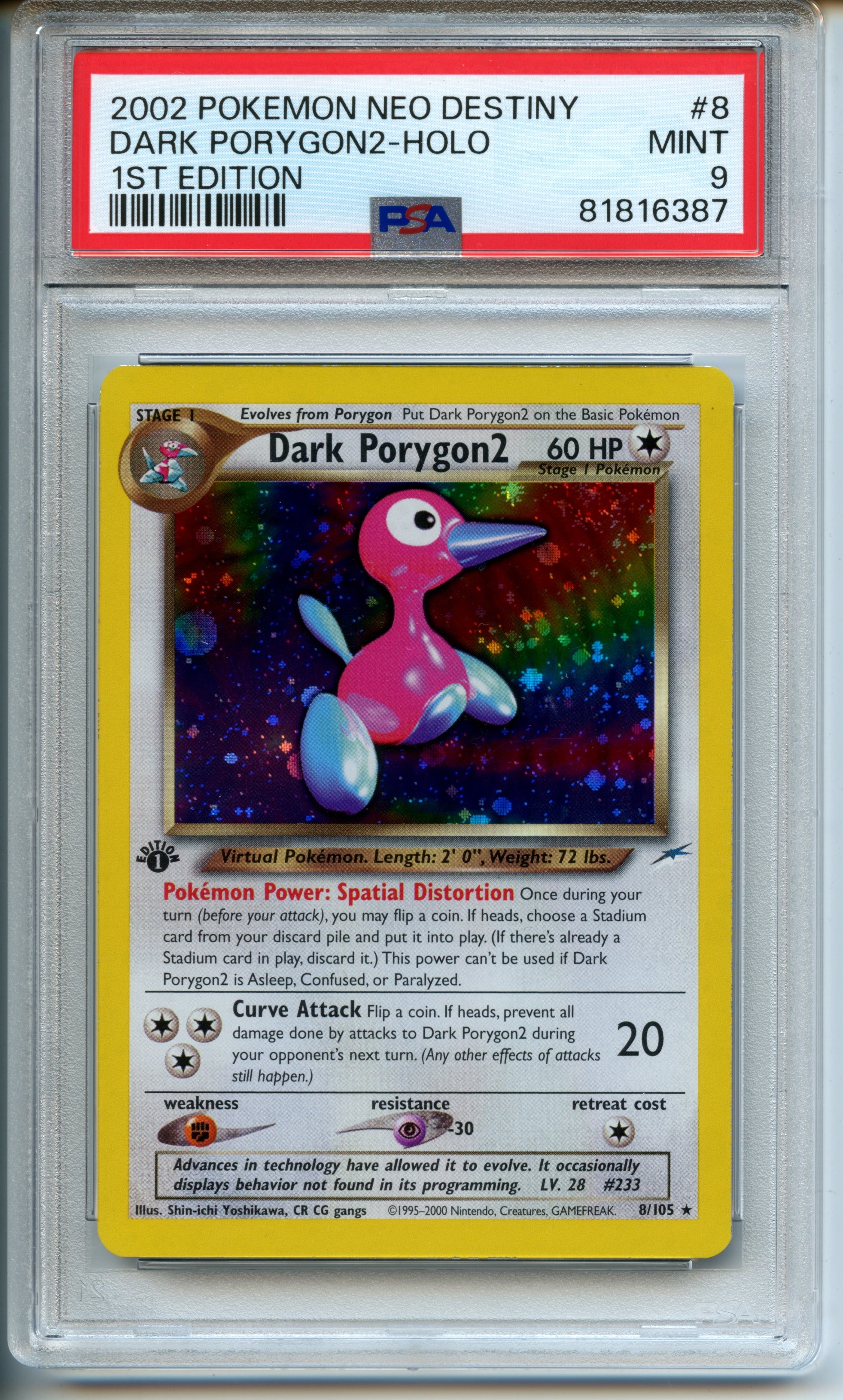 Pokemon TCG  - Dark Porygon 2 HOLO - 1st Edition Neo Destiny  - PSA 9 