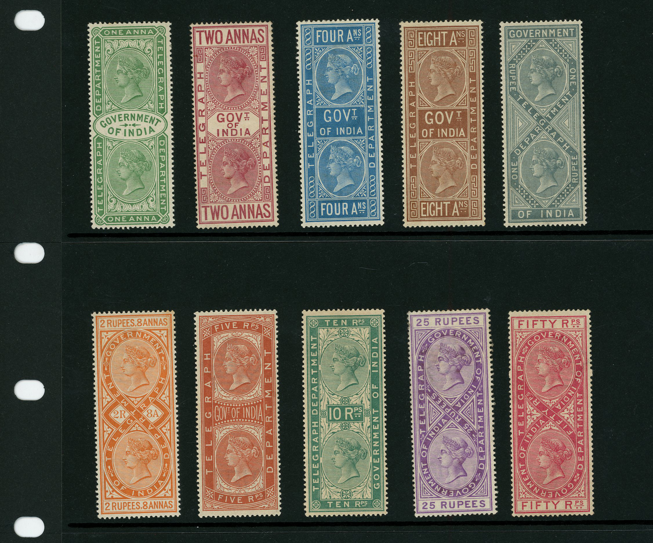 Telegraphs. 1882 second watermark set of ten...