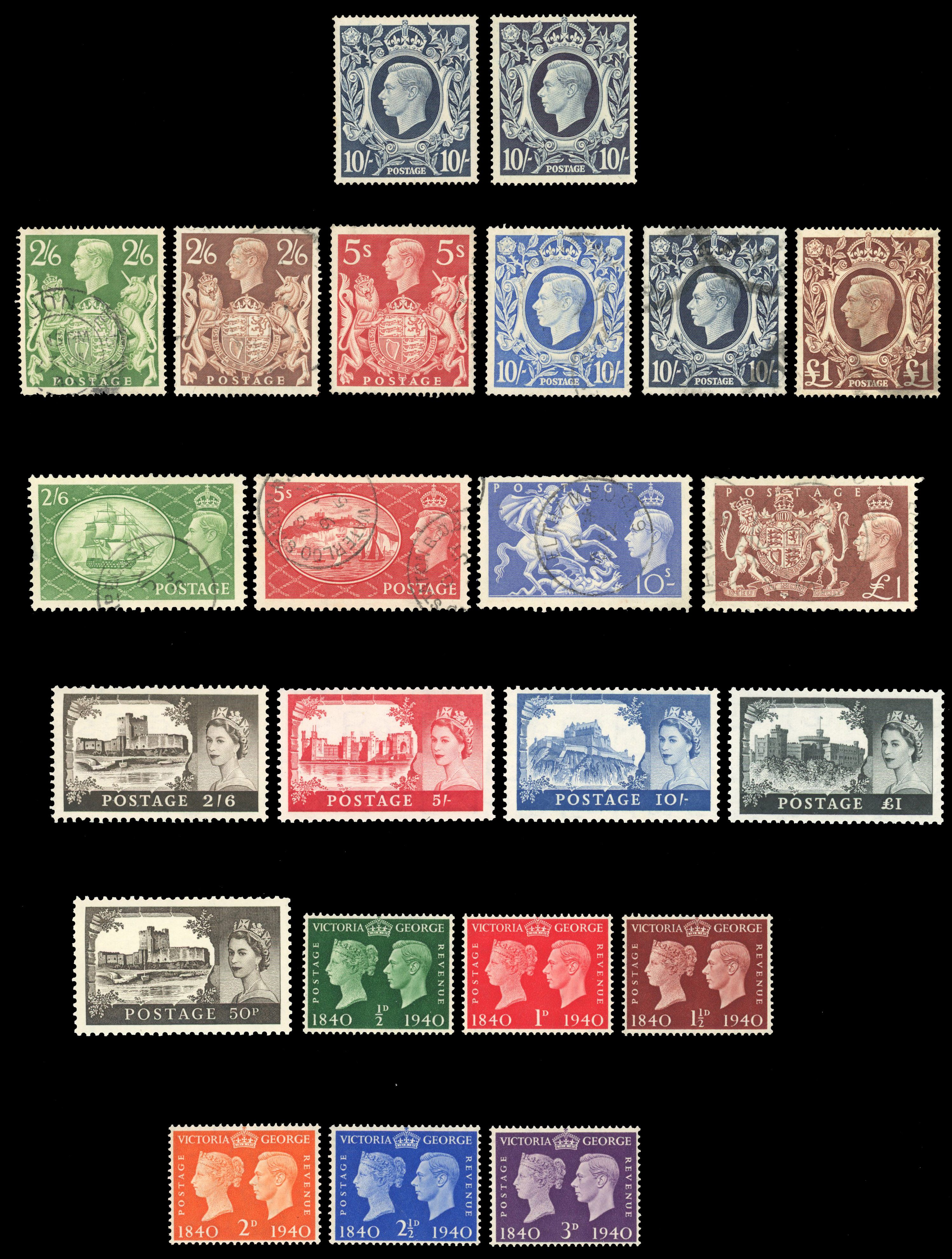 GB: Mint and used selection on stock cards: used including 1840 1d black, 3-margin (2), 2d blue 2-margin, 
