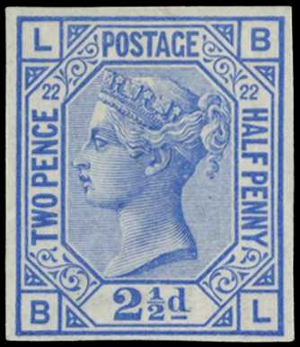 GB 1880 2½d blue Plate 22 (BL) imprimatur