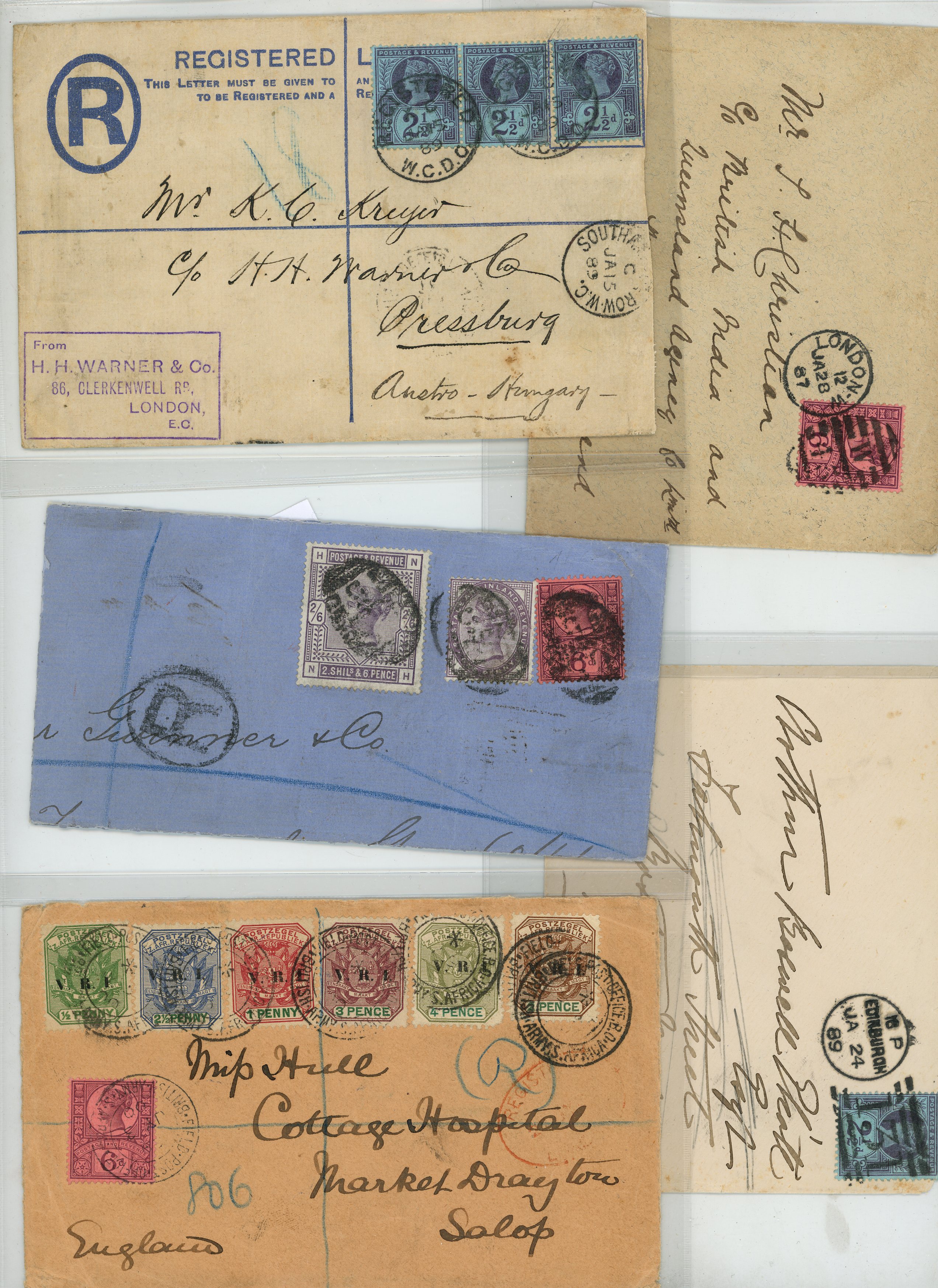 1887 Jubilee covers (7) plus a front and a...