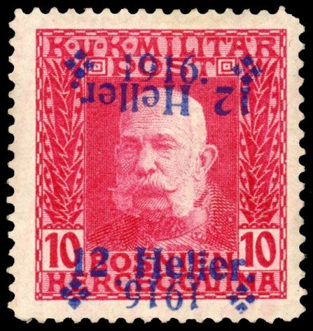Bosnia & Herzegovina 1916 12h on 10h double overprint, mint large part o.g. SG 390var