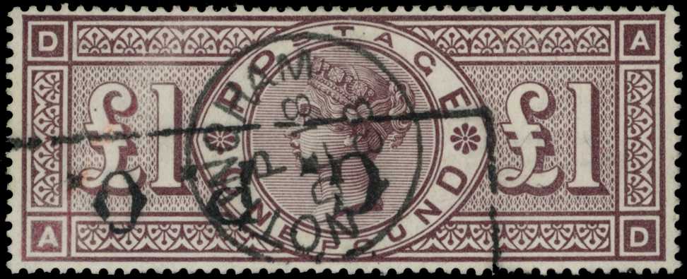 1888 Orbs £1 brown-lilac (AD), cancelled...