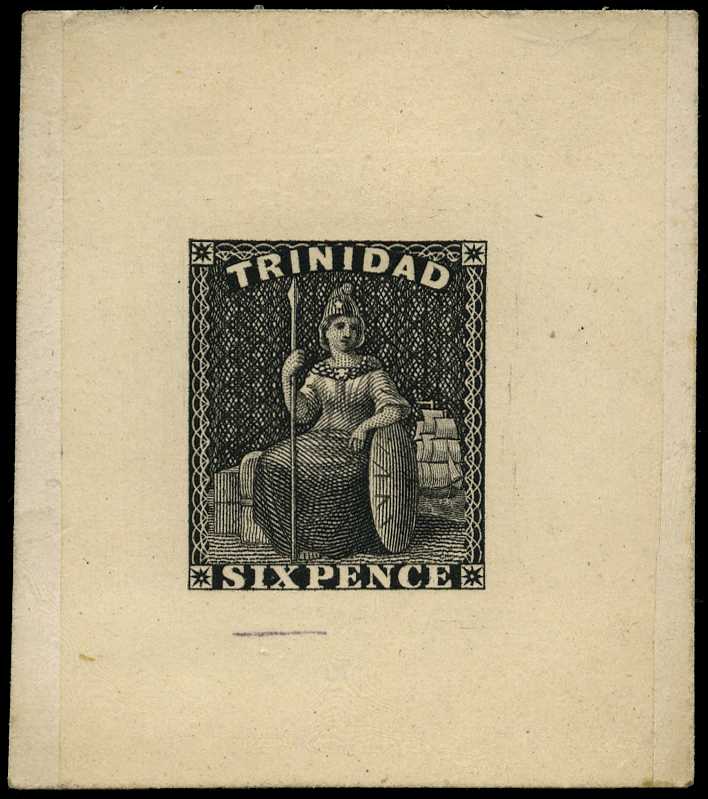 1859 6d die proof in black on paper affixed...