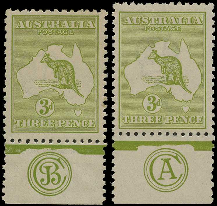 1915-27 3d yellow-olive Die I with JBC...