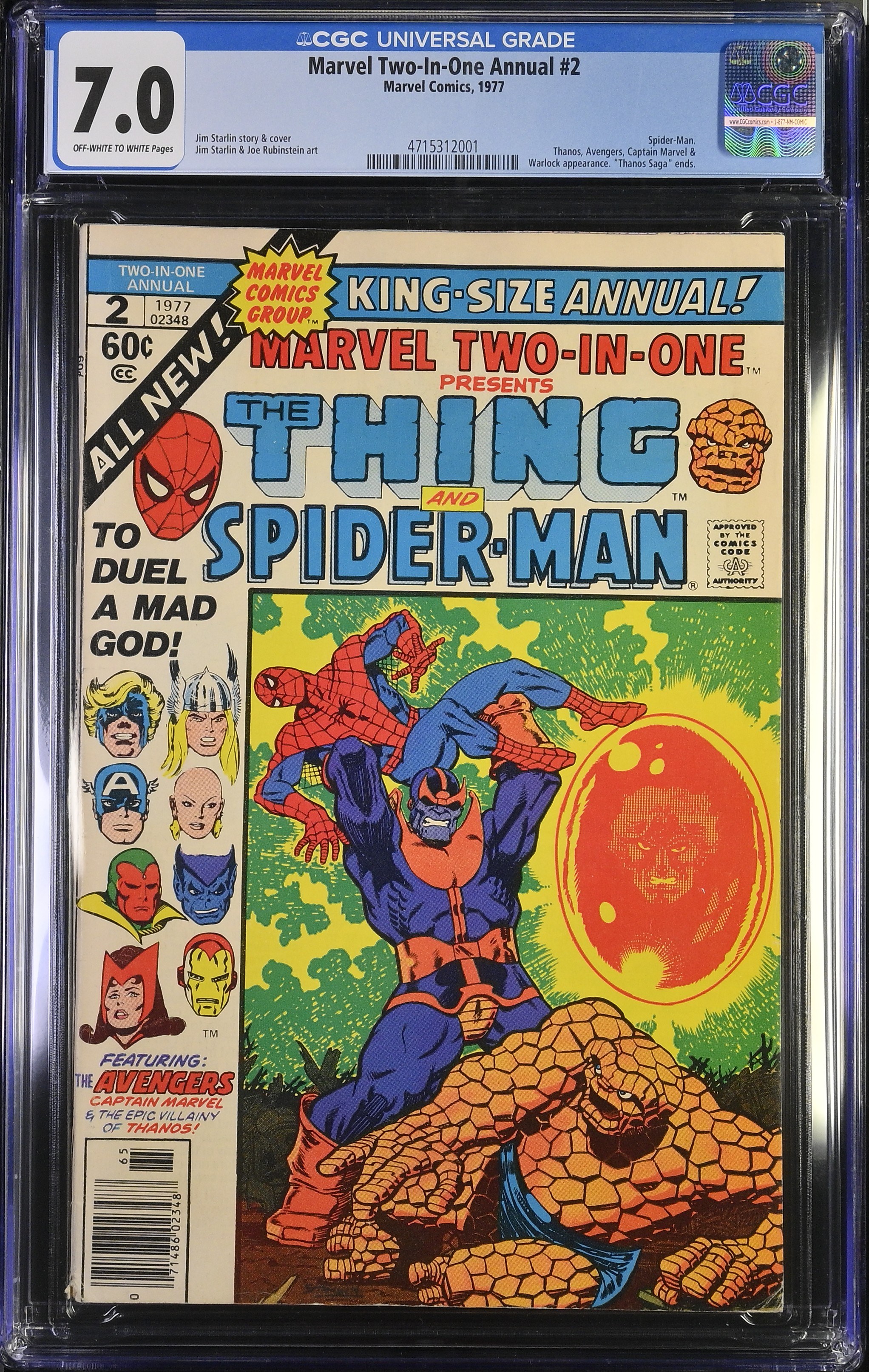 Marvel Two-In-One Annual #2 CGC 7.0 Thing & Spider-Man (Marvel Comics, 1977) Off-White to White Pages