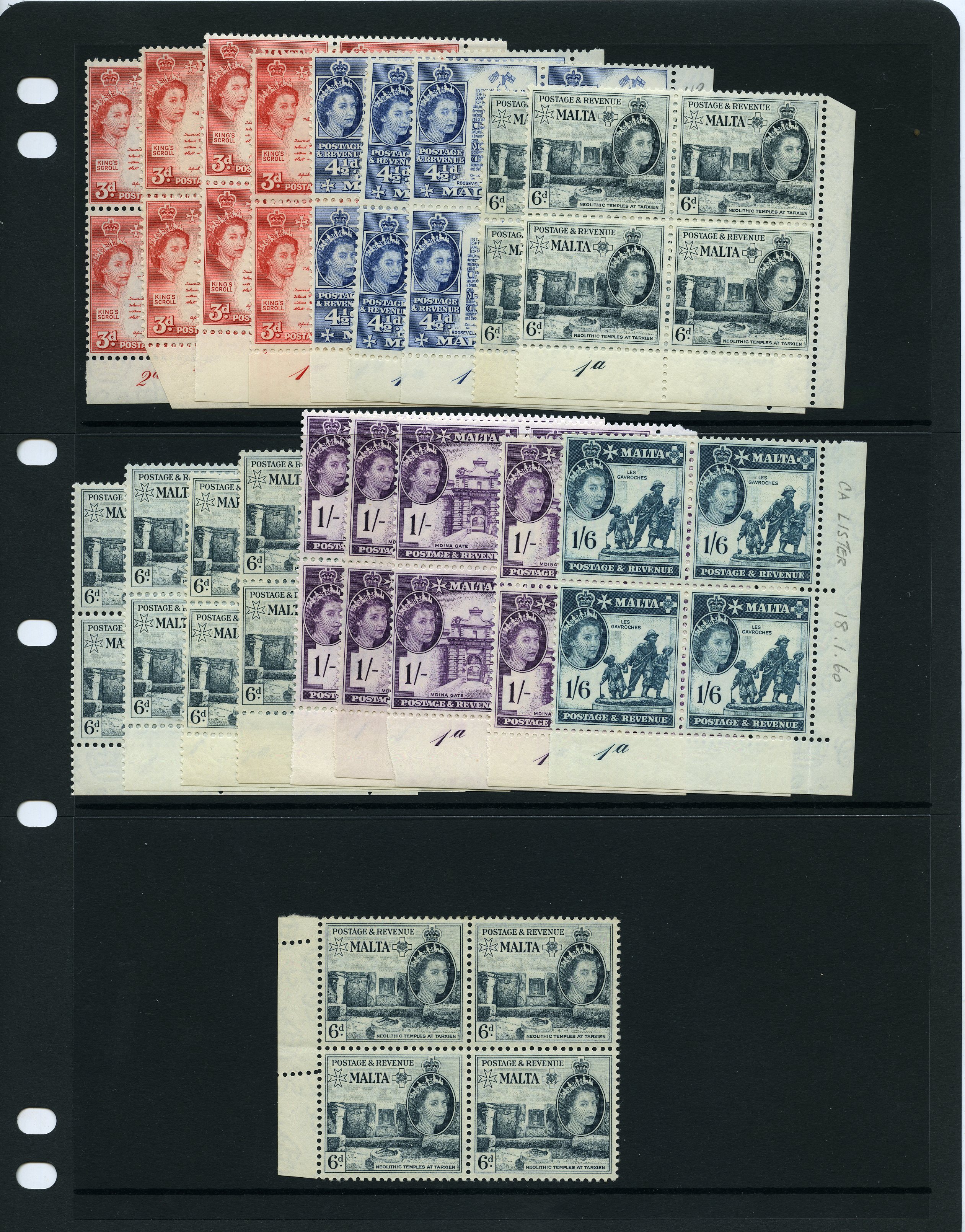 1956-8 Plate block collection to 1/6d value...