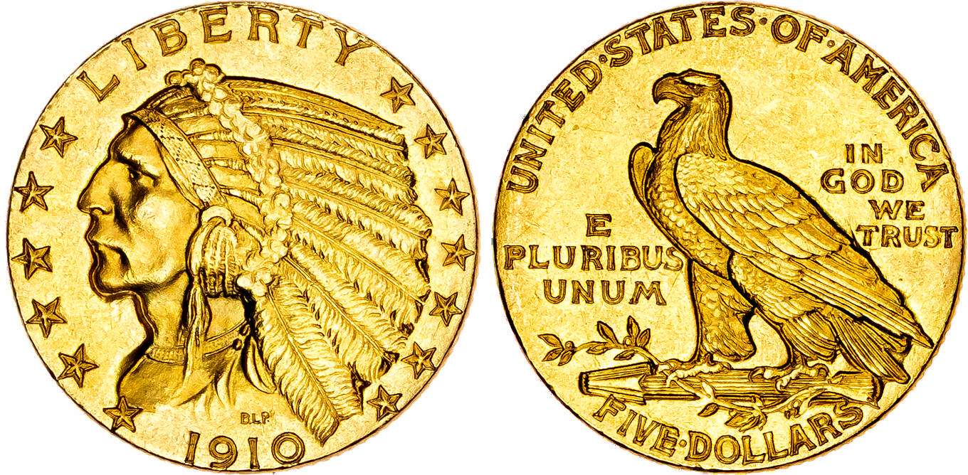 USA, Indian Head, gold 5 Dollars, 1910