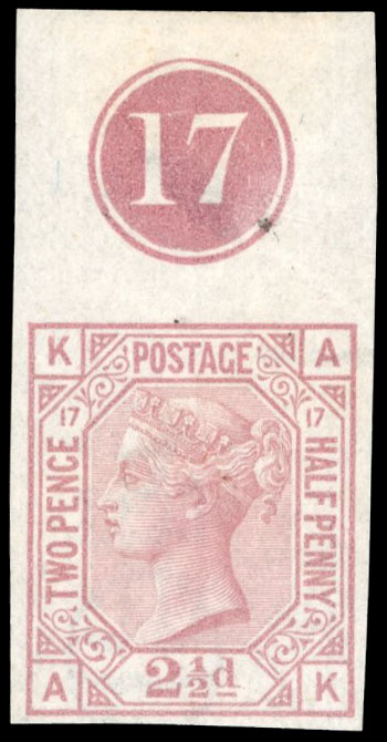 GB 1880 2½d rosy mauve Plate 17 imprimatur