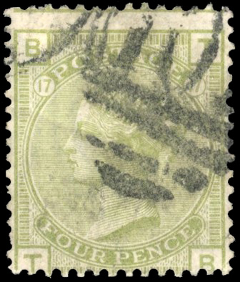 GB 1873-80 4d sage-green Plate 17 abnormal SG 153