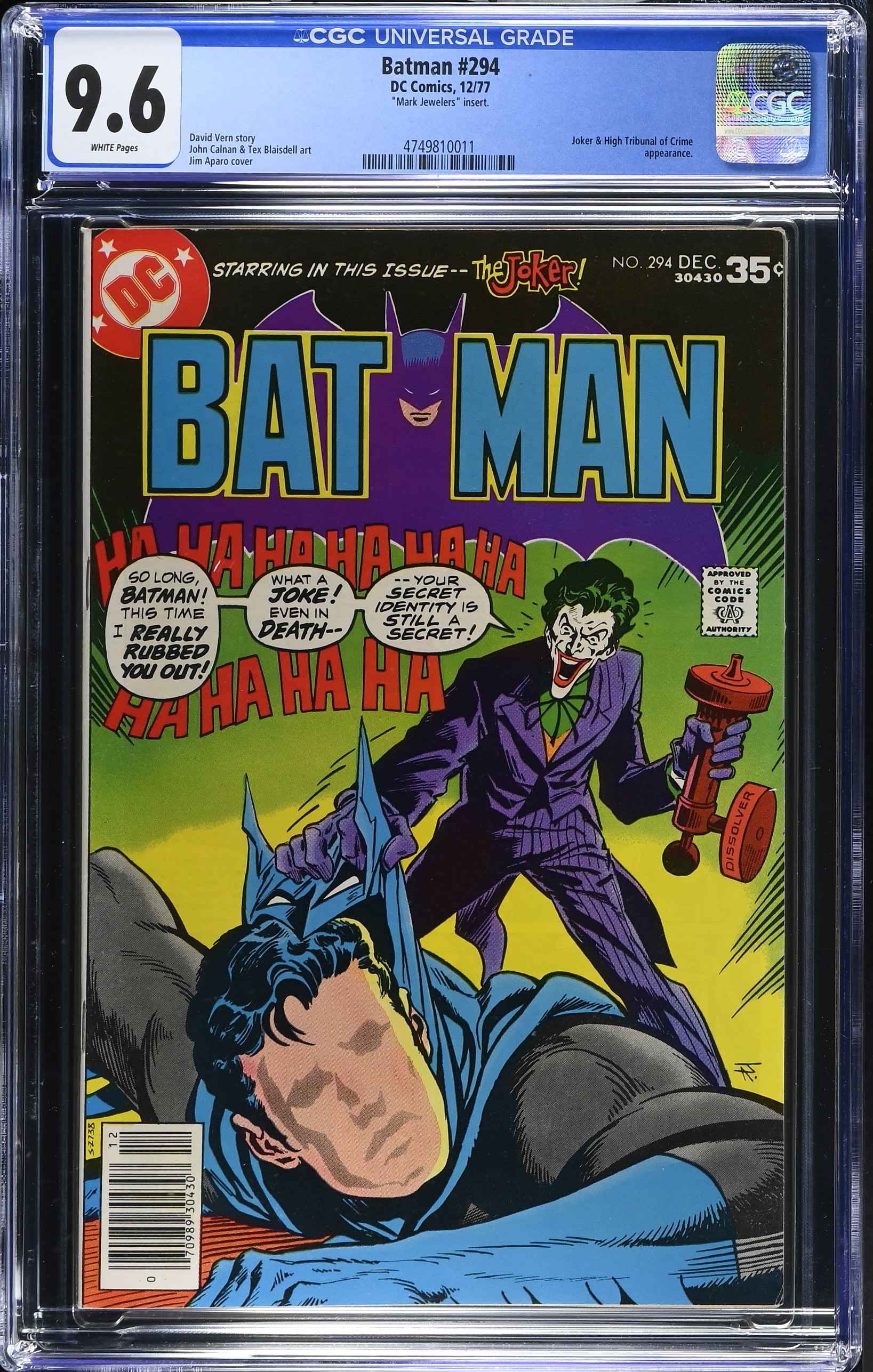 Batman #294 CGC 9.6 "Mark Jewelers" Insert & Joker Cover (DC Comics, 1977) White Pages