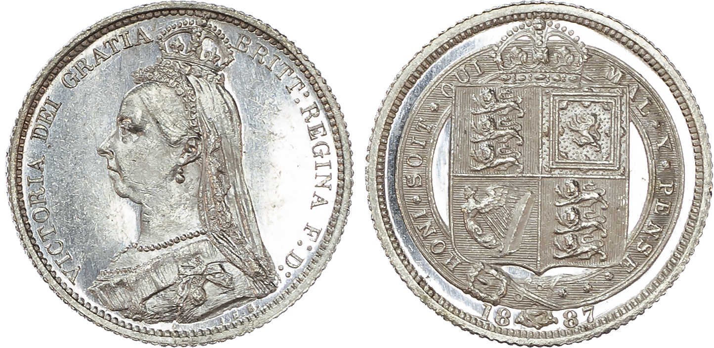 Victoria (1837-1901) Sixpence, 1887, withdrawn type.