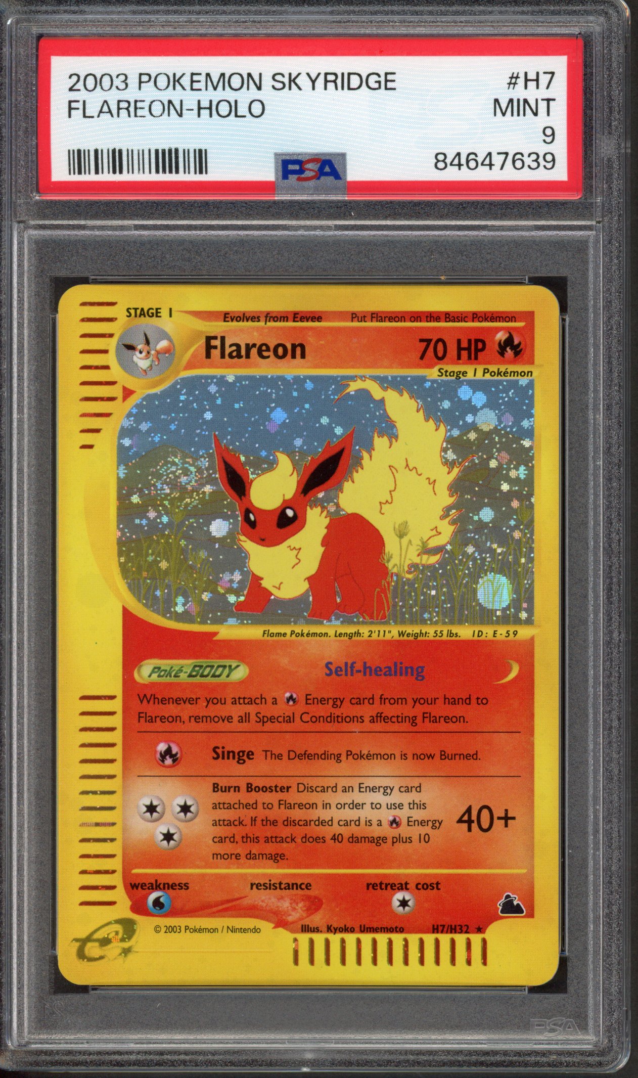 Pokémon TCG - PSA 9 Flareon - Holo #H7 - Skyridge