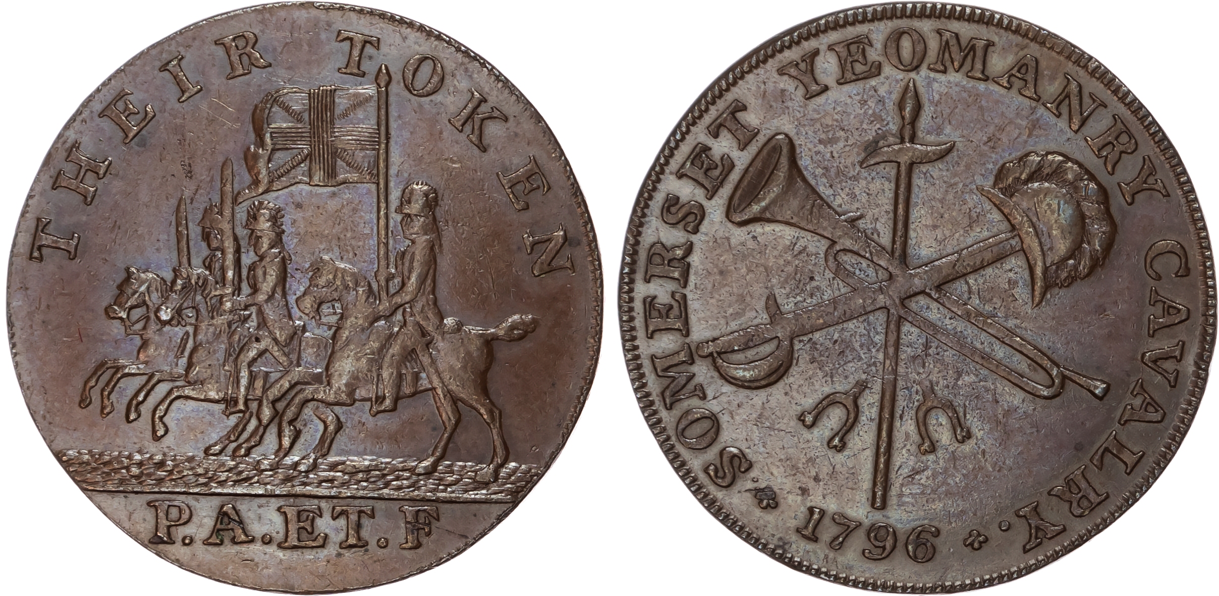 (†)Som. County, Markes Lambe (son of Mary Lambe of Bath [see below]) for the Somerset Yeoman Cavalry Halfpenny 17…